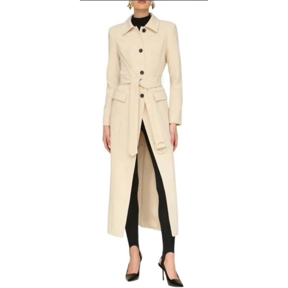 Avec Les Filles Cutaway Ivory Trench Coat Belted Long S